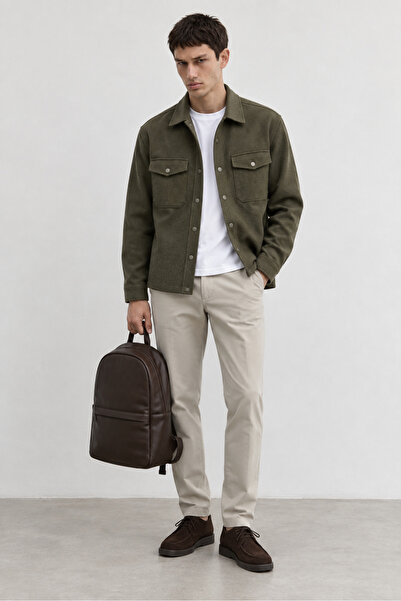 Manche Khaki Pocket Snap Fastener Regular Men's Shirt Jacket |   Mew1210319-1