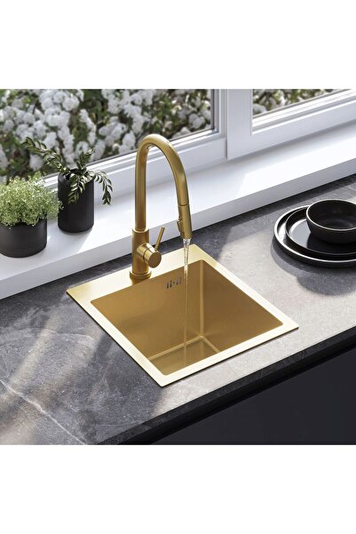 Rea Νεροχύτης Από Μαύρο Ατσάλι Leo 40 Brush Gold ( 45 X 40 X 18.5 ) Cm Χωρίς ...