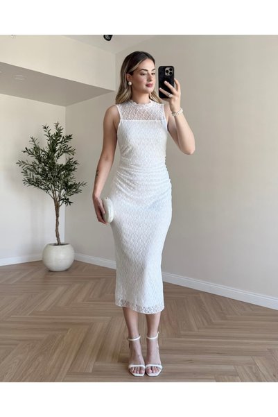 tiamoda URSULA SIFIR KOL ASTARLI DANTEL ELBİSE