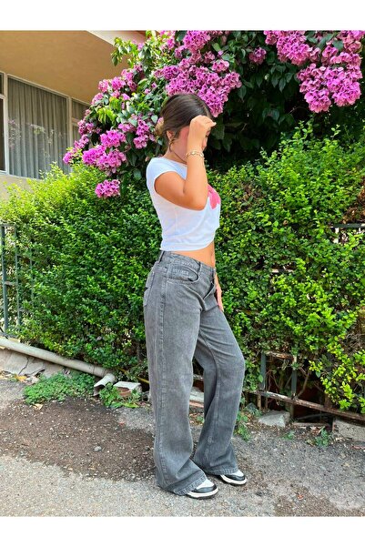 Messy Girls Kadın Düşük Bel Wide Leg Jean Pantolon – Y2K Bol Paça Denim