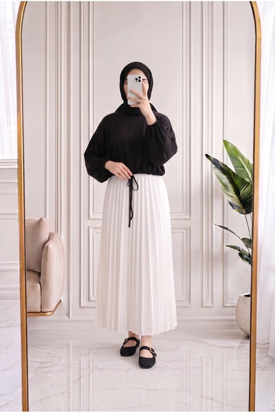 MİHRA STORE Dilberay Φούστα με κορδόνι από βισκόζη Tunik-MF1921 Μαύρο