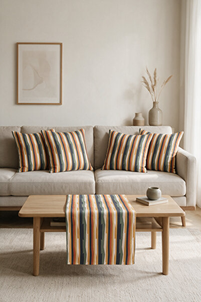 LadiesHome Ethnic Striped Double-Sided Printed Suede 5-Piece Living Room Set ...