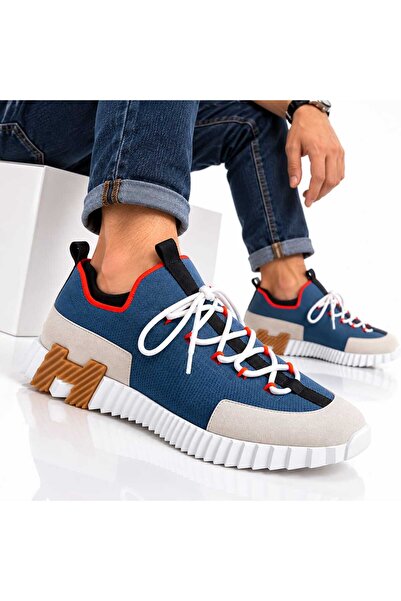 Bayramoğlu Men's Sports Shoes Navy Blue Cream – Thick Soled Casual Comfortabl...