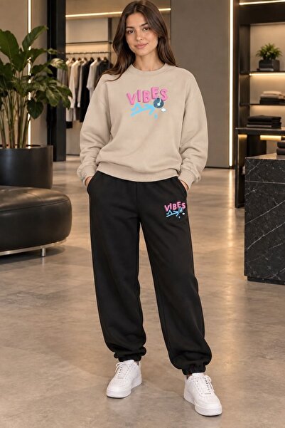 FAEL LİFE VIBES UNISEX Φούτερ και Παντελόνι Φόρμας με Στάμπα Oversize Premium...