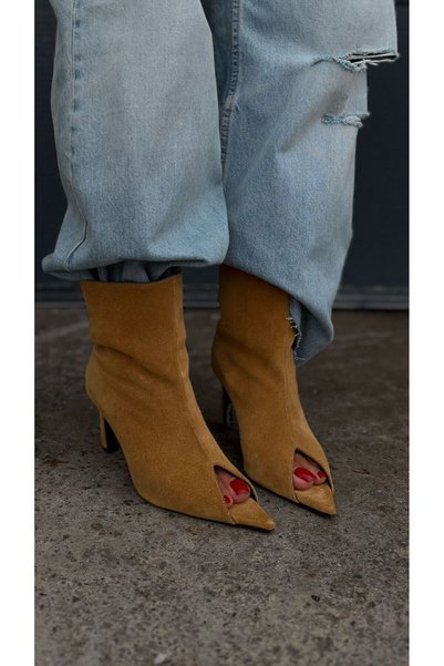 Naz Luxury Shoes Luxa Genuine Leather Heel Boots Mustard Yellow