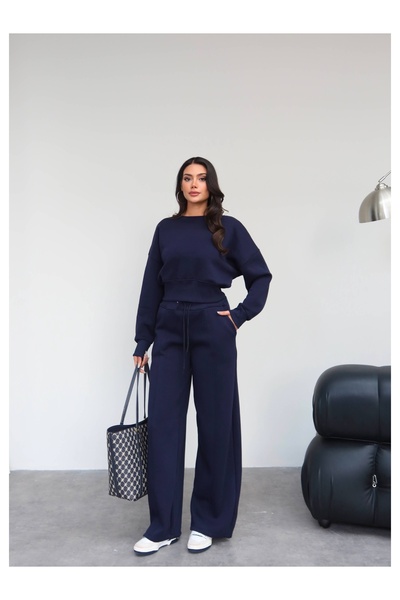 ESRAHELVACI Crop Sweatshirt Şardonlu Eşofman Takım