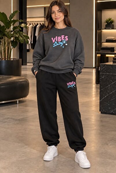 FAEL LİFE VIBES UNISEX Φούτερ και Παντελόνι Φόρμας με Στάμπα Oversize Premium...