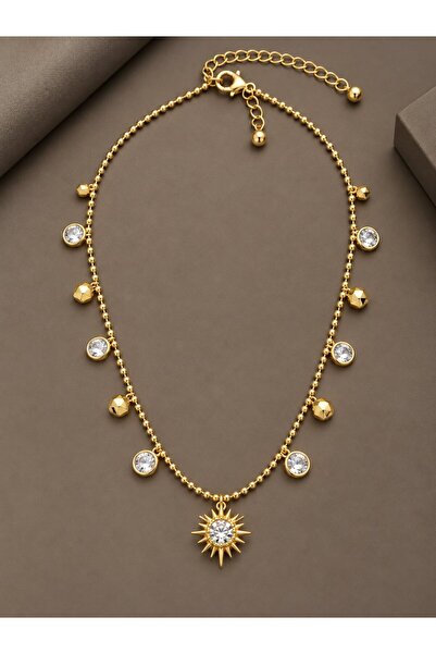 serelya Zircon Stone Polar Star Model Brass Gold Color Women's Necklace
