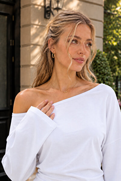 COMBİNE MİCHAİL Women's Off-Shoulder Wide Sleeve White Blouse
