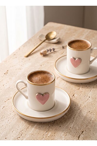 REGNA HOME Fine Living Pink Love Two-Person 4-Piece Coffee Cup Set