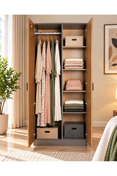 TrentonGCC Modern 2-Door Wardrobe with Hanging Rail & Shelves – Bedroom Stora...