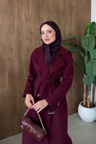 Şule Giyim Mest Buckle Trench Coat Burgundy