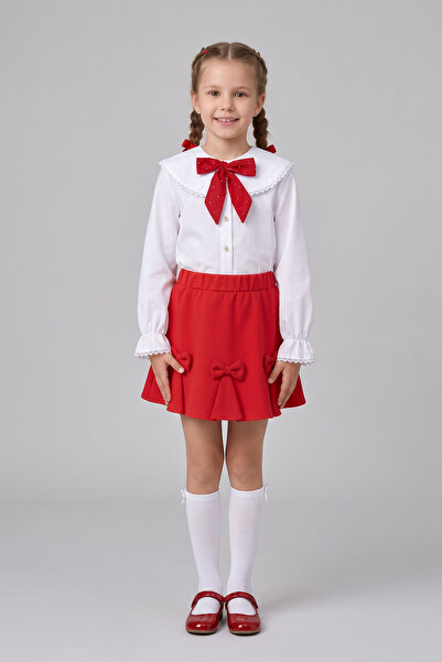 nacar çarşı Girl's Red Scarf, Polka Dot Baby Collar, White Long Sleeve Shirt,...