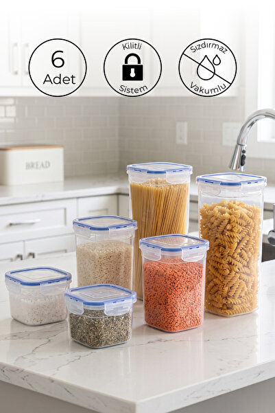 Kitchen Life Set of 6 Square Vacuum Storage Containers with Labels (2250-1500...