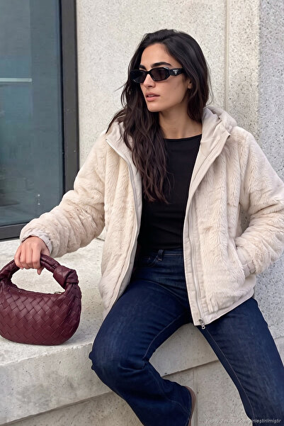 Lela Çift Taraflı Kapüşonlu Pelüş ve Dokuma Mont Kadın MONT 497MARIA