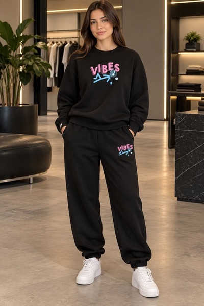 FAEL LİFE VIBES UNISEX Φούτερ και Παντελόνι Φόρμας με Στάμπα Oversize Premium...