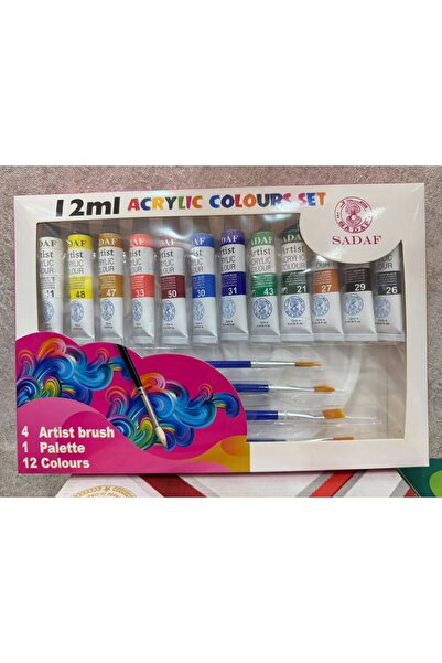 SADAF 12ml| 12 COLOR | ACRYLIC COLOR TUBE WITH PALETTE AND 4 BRUSHES