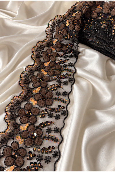 jasmina store Çiçekli Payetli Boncuklu Dantel Aplike Şerit