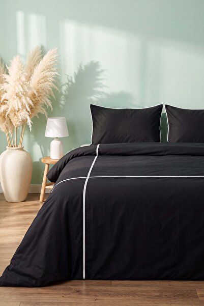 Rivaİstanbul Carven Black 100% Cotton Double Duvet Cover Set - 4 Pieces