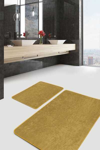 RemHome Düz Renk Hardal 2'li Banyo & Mutfak Paspas Takımı 2'li Banyo Paspası ...