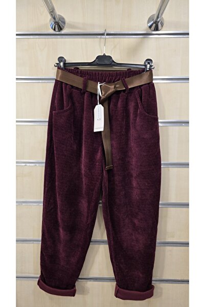 Park Moda Italian Velvet Trousers with Thin Ribbed Belt