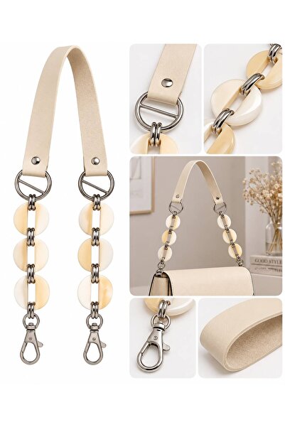 Kanguroom Faux Leather Beaded and Metal Detailed Bag Handle – 75 cm Silver Cl...