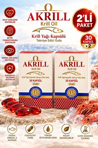 Akrill Krill Oil 30 Kapsül(KRİLL YAĞI KAPSÜLÜ IÇEREN TAKVİYE EDİCİ GIDA) 2 KUTU