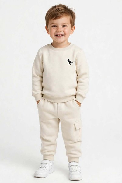 Pamuk Saray Children's 6-Piece 3-Piece Tracksuit Set 3 Yarns Fuzzy Inside Yarned Red Navy Blue Ecru