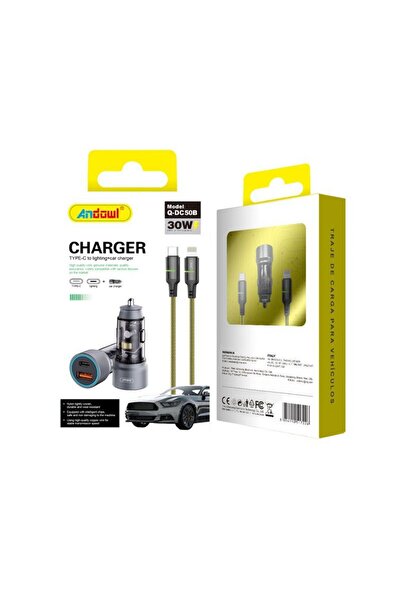 OEM Andowl Φορτιστής αυτοκινήτου με καλώδιο Type-C σε Lighting Q-DC50B - Charger