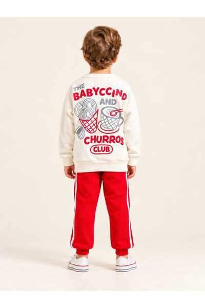 kidsense Boy's Back Printed Sweatshirt with Stripe Detail Tracksuit Set