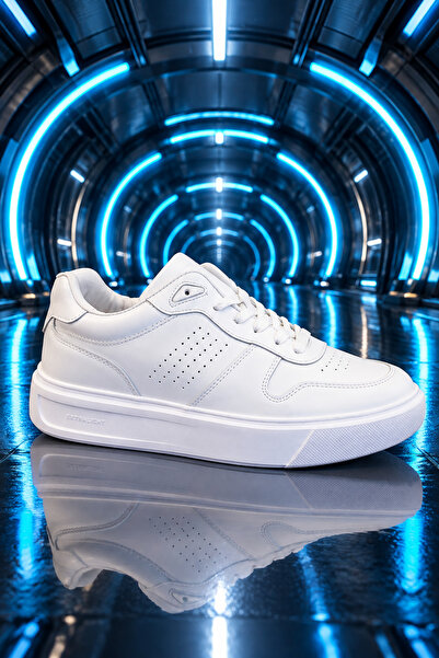 Tonny Black Erkek Beyaz Rahat Kalıp Deri Detaylı Bağcıklı Sneaker