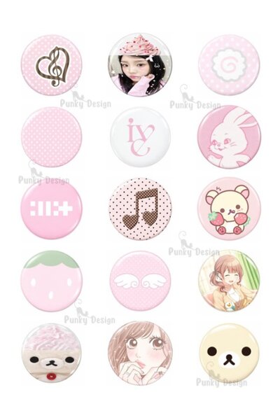 Punky Design 15'li Pembe Kawaii Rozet Seti Yaka İğnesi Anime Tavşan Ayıcık Mü...