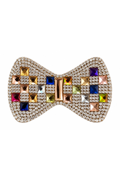 Generic Brand Bow Tie Figured Colorful Crystal Stone Iron-On Applique Arma 7X2 cm - 1 Piece