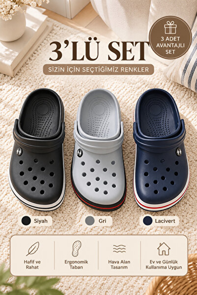 Beyond Unisex Set of 3 Black Gray Navy Blue Closed Front 3 cm Thick Sole with...