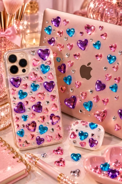 BearPear Pembe Mor Mavi Yüz Taşı Seti – Festival, Parti ve Makyaj Taşı Face Gems