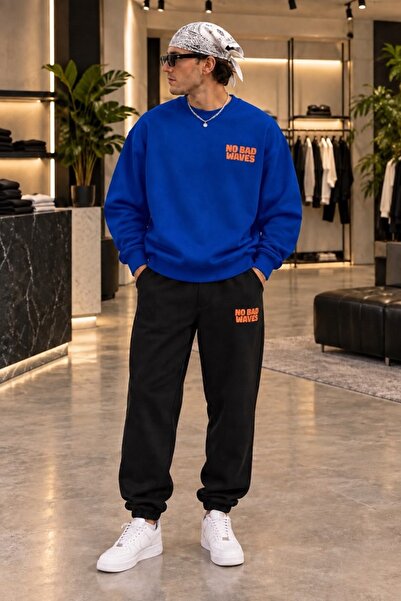 FAEL LİFE No Bad Waves Unisex Printed Sweatshirt and Sweatpants Oversize Prem...