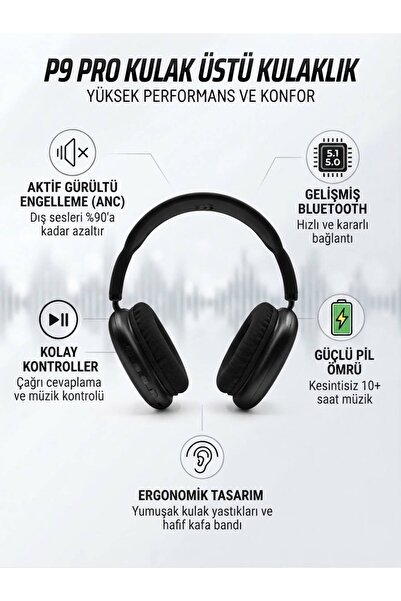 NovMark Kablosuz Bluetooth Kulak Üstü Kulaklık ve Mikrofonlu Kulaklık
