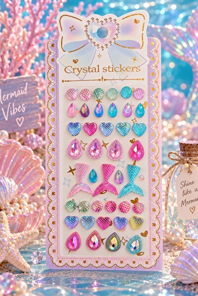BearPear Mermaid Vibes Kristal Sticker – Deniz Kızı Temalı Dekoratif Yüz Taşı...