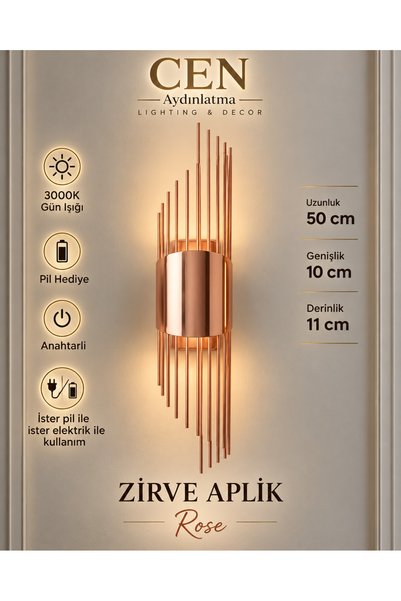 ZEYNEP RANA CEN Aydınlatma Zirve 50 cm Pilli Aplik – Pilli ve Elektrikli Anah...