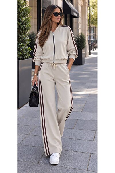 GLAMSI Trening damă Ramona, bluză cu fermoar și pantaloni largi cu vipușcă Be...