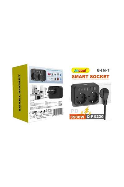 OEM Andowl Πολύπριζο 8 σε 1 με 2 Πρίζες & 6 Θύρες USB 3500W Q-PX220- Smart So...