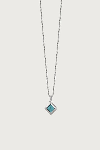 ablukaonline Unisex Square Natural Stone Steel Necklace Turquoise