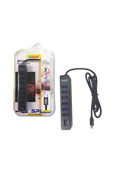 OEM Andowl USB 3.0 Hub 8 Θυρών με σύνδεση USB-C Q-HU300B - Card Reader