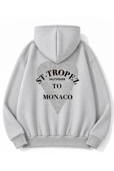 MOONBULL Kadın St-Tropez Monaco Simli Kalp Baskı Kapüşonlu Sweatshirt