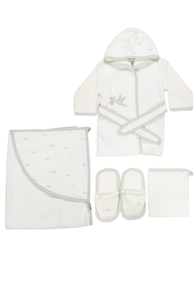 Bistyle Baby Boy Towel Bathrobe Set Gray-Ecru 19175
