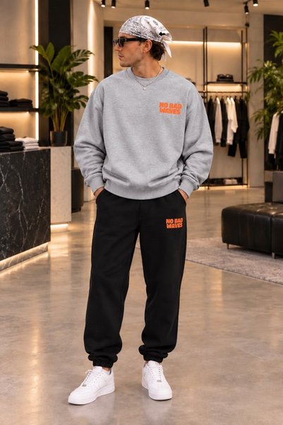 FAEL LİFE No Bad Waves Unisex Printed Sweatshirt and Sweatpants Oversize Prem...
