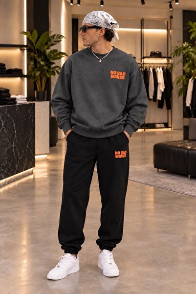 FAEL LİFE No Bad Waves Unisex Printed Sweatshirt and Sweatpants Oversize Prem...