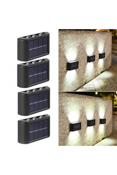 BZRSH Set de 4 lămpi solare de perete cu 6 LED-uri, iluminare sus-jos, lumină...