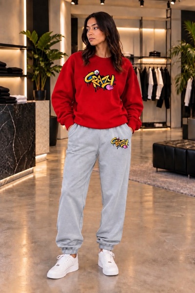 FAEL LİFE Crayz Unisex Printed Sweatshirt and Sweatpants Oversize Premium Set