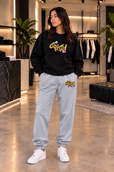 FAEL LİFE Crayz Unisex Printed Sweatshirt and Sweatpants Oversize Premium Set